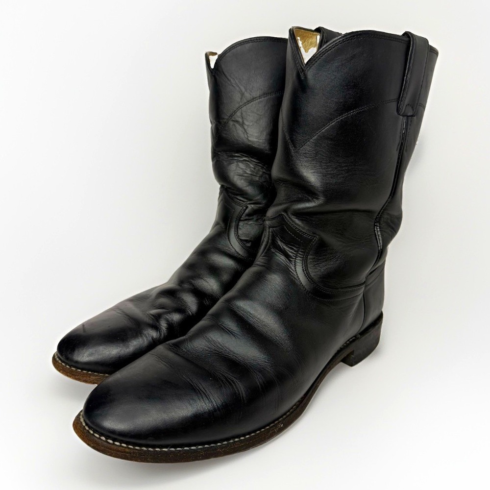 Justin Boots Men's Black Leather Western Cowboy Boots US 10 EE MPN 3133